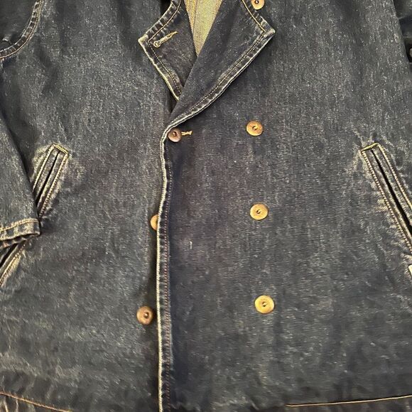 Guess Vintage Denim Jacket Double Breasted Metal Buttons Small 2 Pockets Blue - Picture 2 of 16